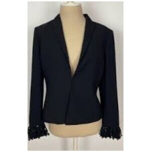 Nipon Boutique Black Petite Blazer Jacket Sequins Fringe Cuffs10